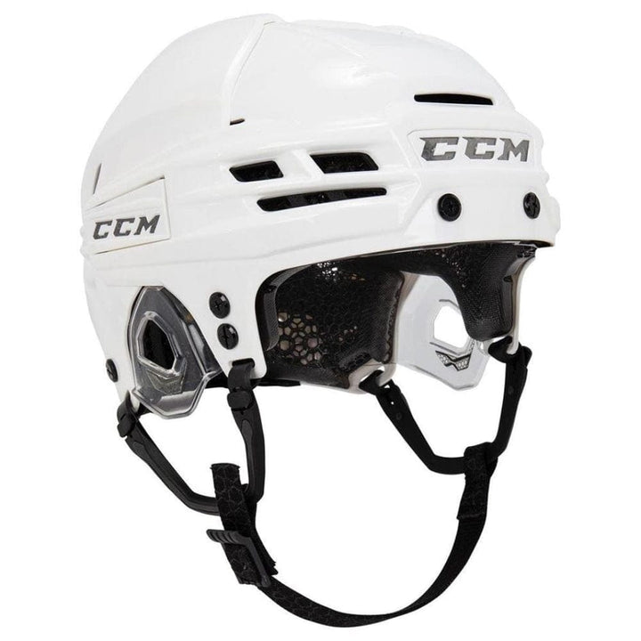 White CCM ice hockey helmet with ventilation and adjustable chin strap - WILLIES.CO.UK
